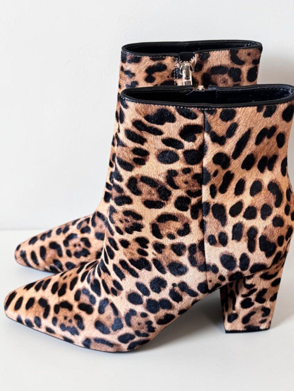 Marc Fisher LTD Leopard Print Calf Hair Ankle Boots Size 10M Pointed Toe Block